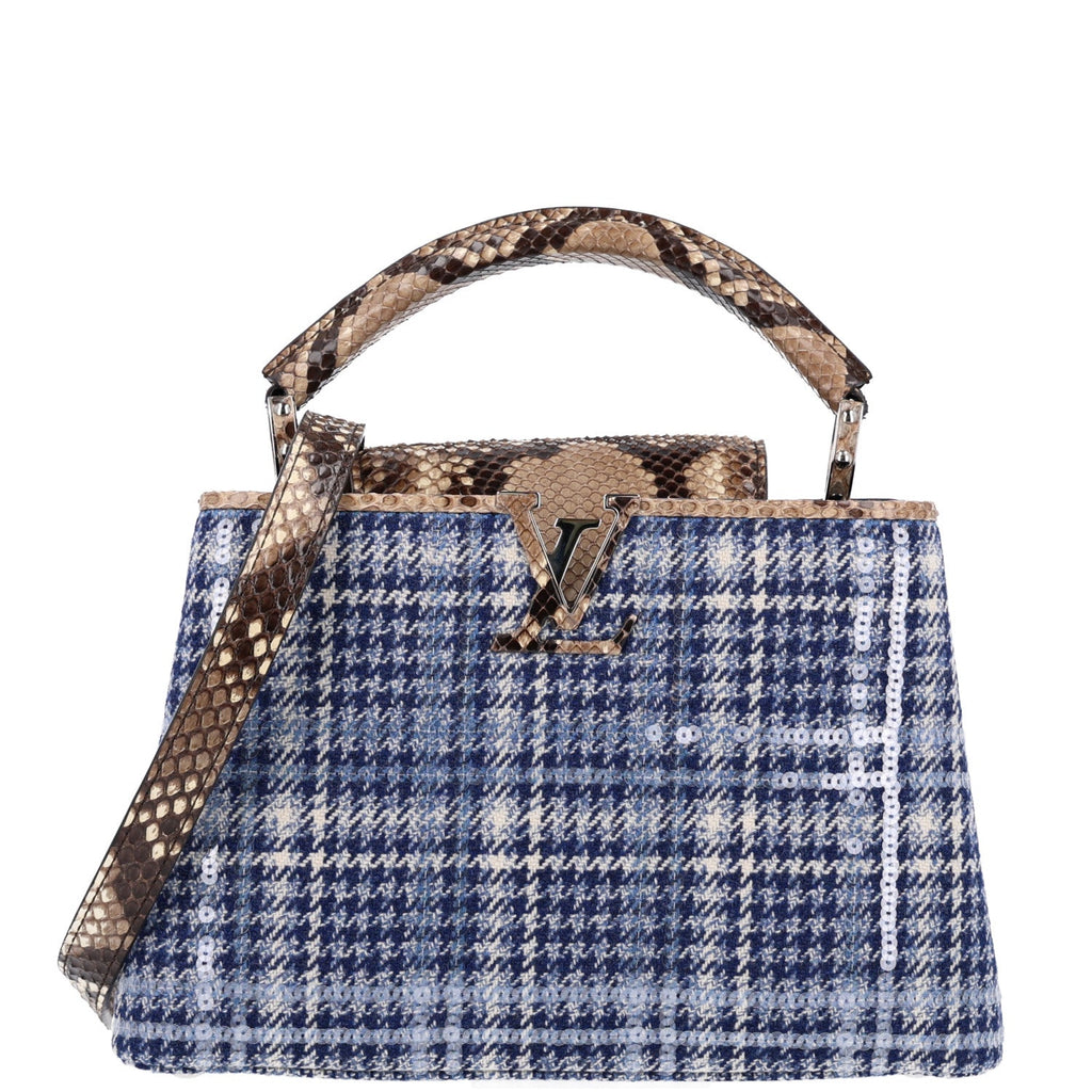 Louis Vuitton Tweed Sequins Snakeskin Capucines BB Blue