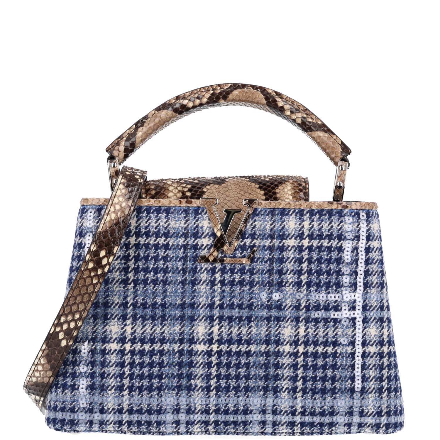 Louis Vuitton Tweed Sequins Snakeskin Capucines BB Blue