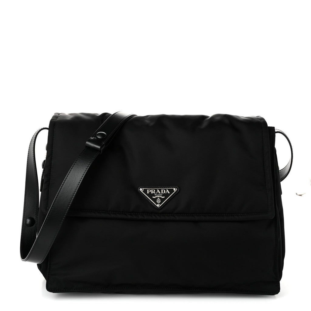 Prada Re-Nylon Vitello Padded Large Flap Shoulder Bag Black