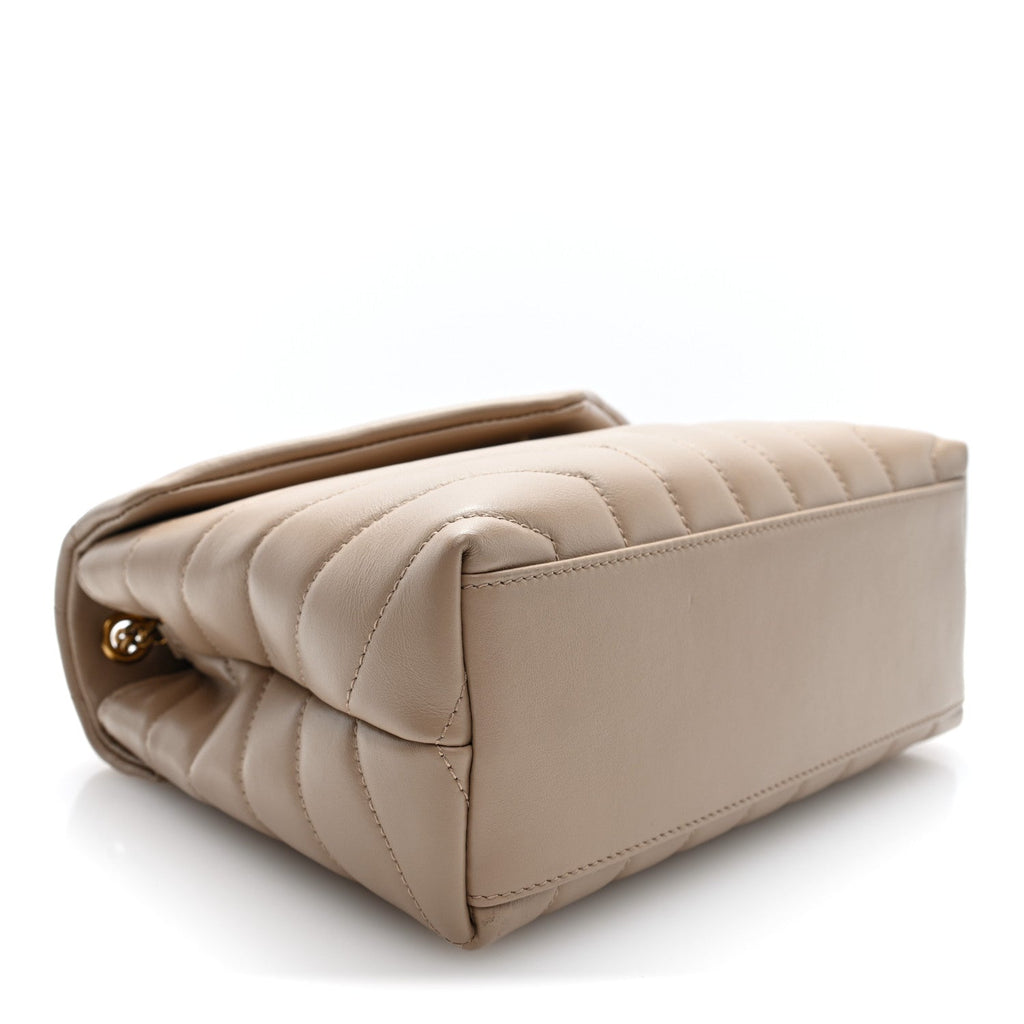 Saint Laurent Calfskin Y Quilted Monogram Small Loulou Chain Satchel Dark Beige