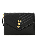 Saint Laurent Grain De Poudre Matelasse Chevron Monogram Envelope Clutch Black