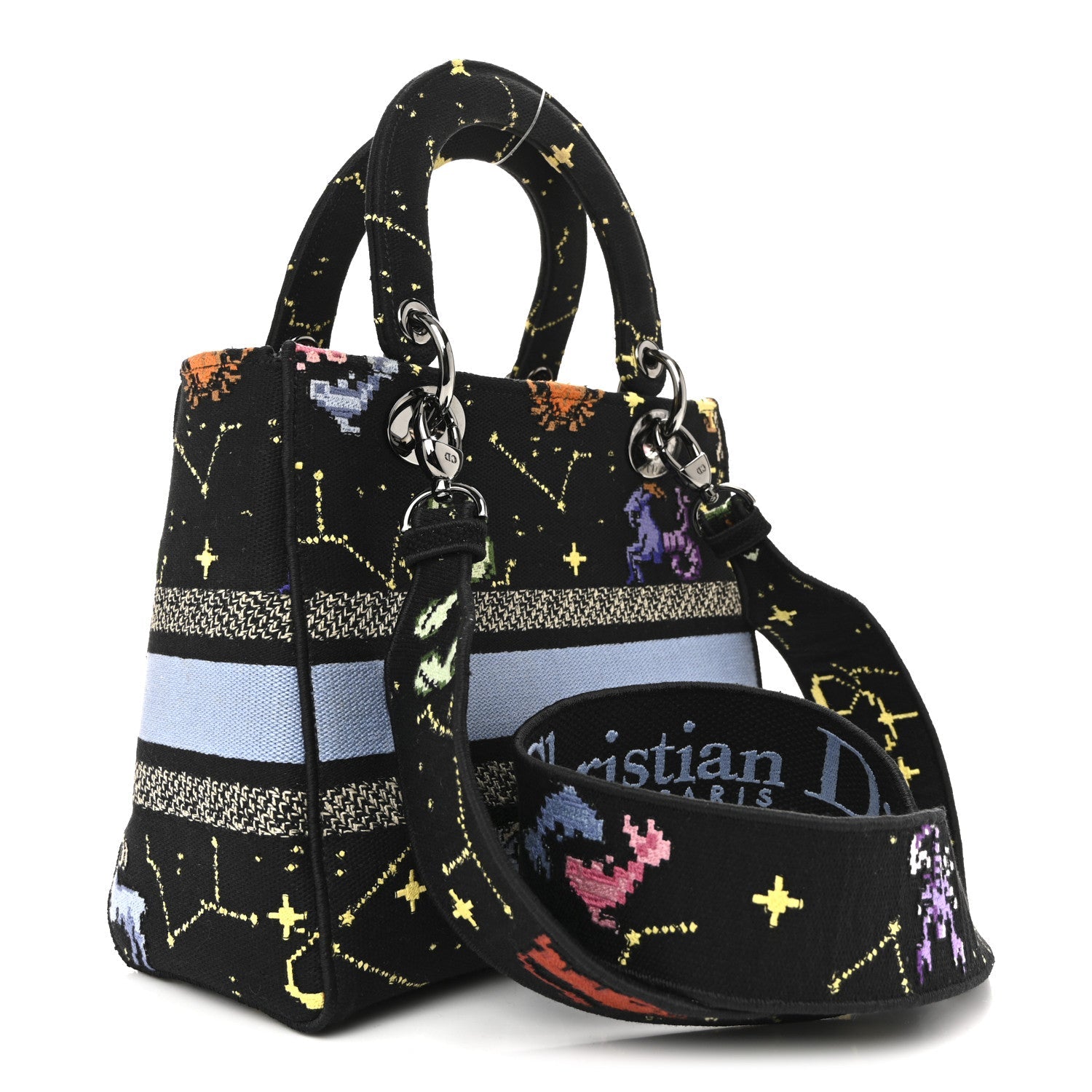 Dior Canvas Pixel Zodiac Embroidered Medium Lady D-Lite Nero Multicolor