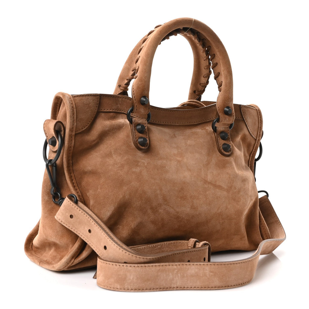 Balenciaga Waxed Suede Calfskin Classic Hardware Small Le City Camel Camel