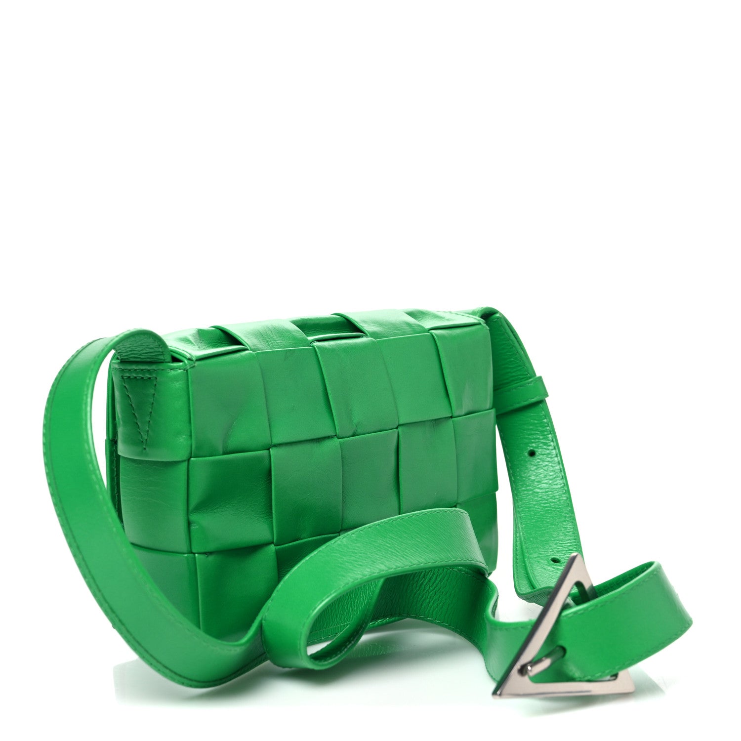 Bottega Veneta Paper Calfskin Maxi Intreccio Small Cassette Crossbody Bag Grass