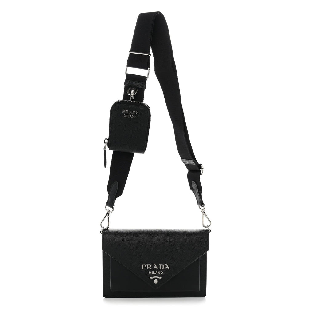 Prada Saffiano City Calf Mini Envelope Bag Black