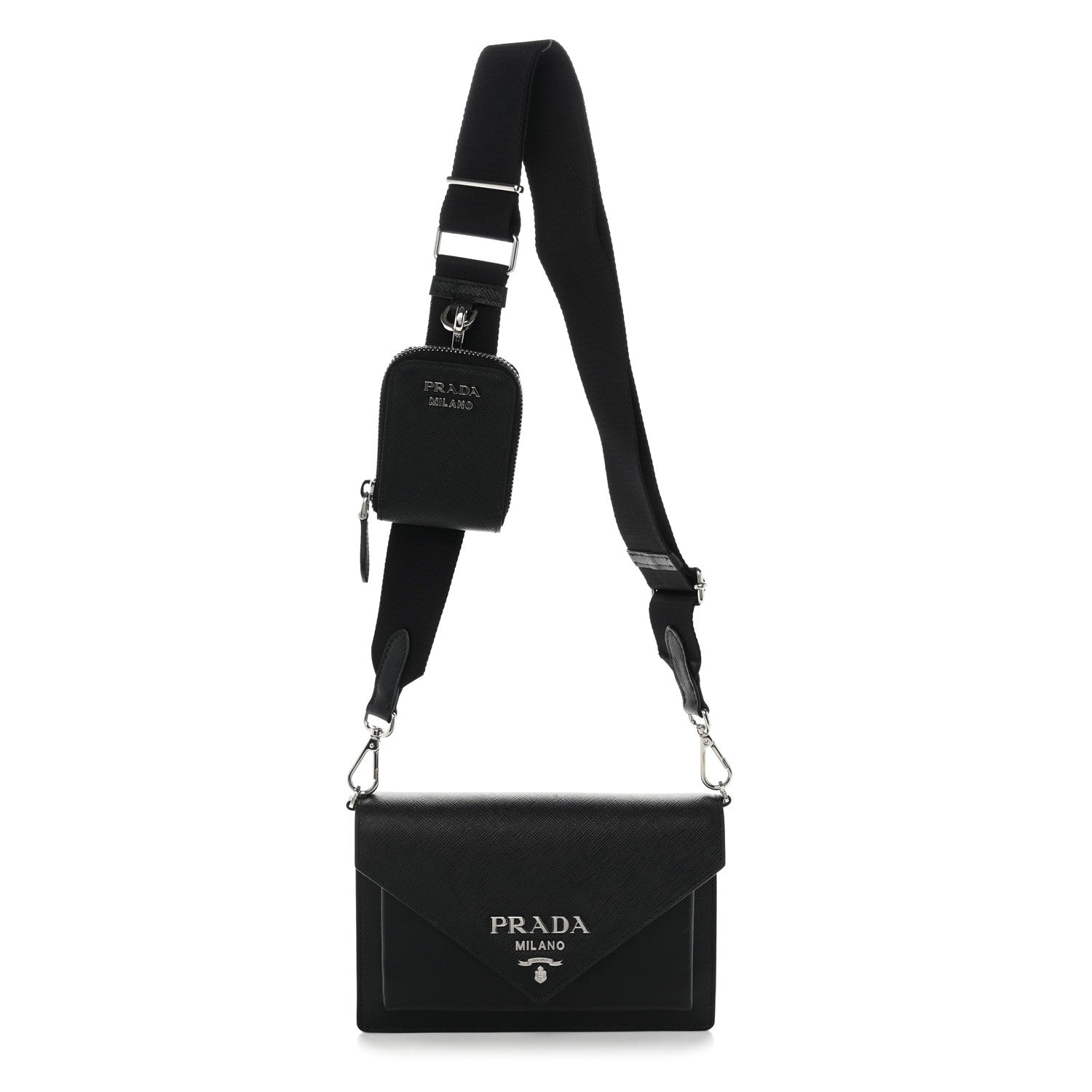 Prada Saffiano City Calf Mini Envelope Bag Black