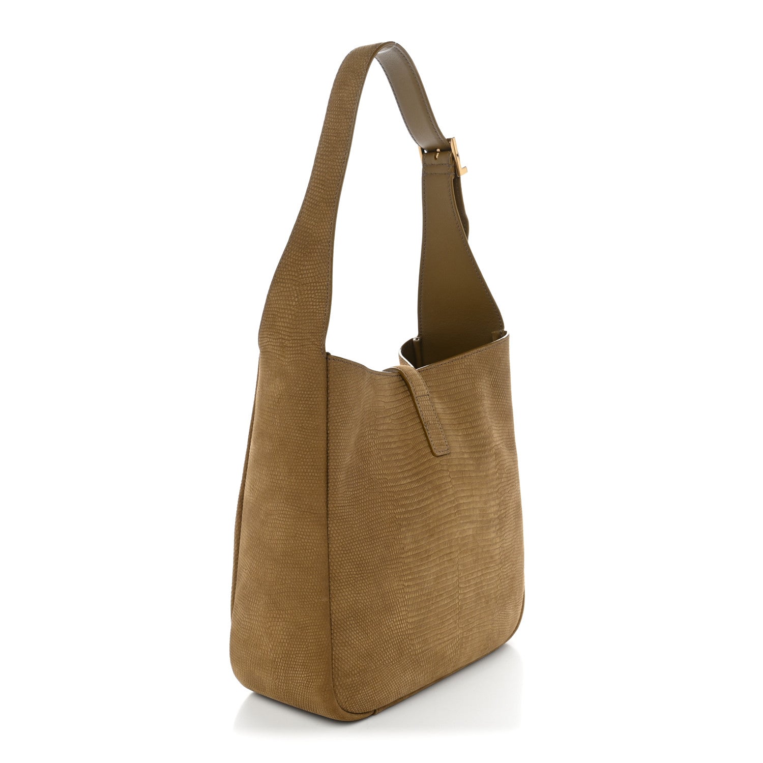 Saint Laurent Suede Lizard Embossed Small Le 5 A 7 Soft Hobo Dark Pistachio