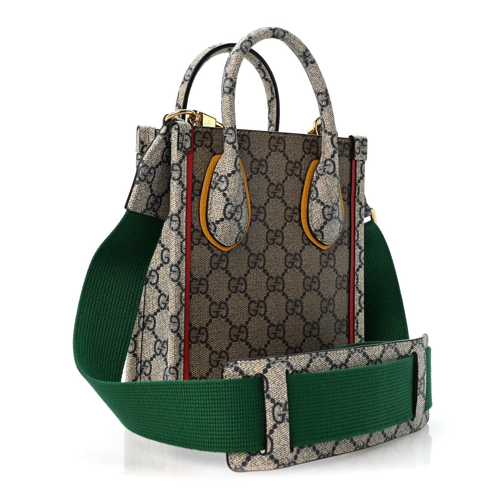 Gucci GG Supreme Monogram Exquisite Mini Vertical Tote Beige Ebony Blue Crop Live Red