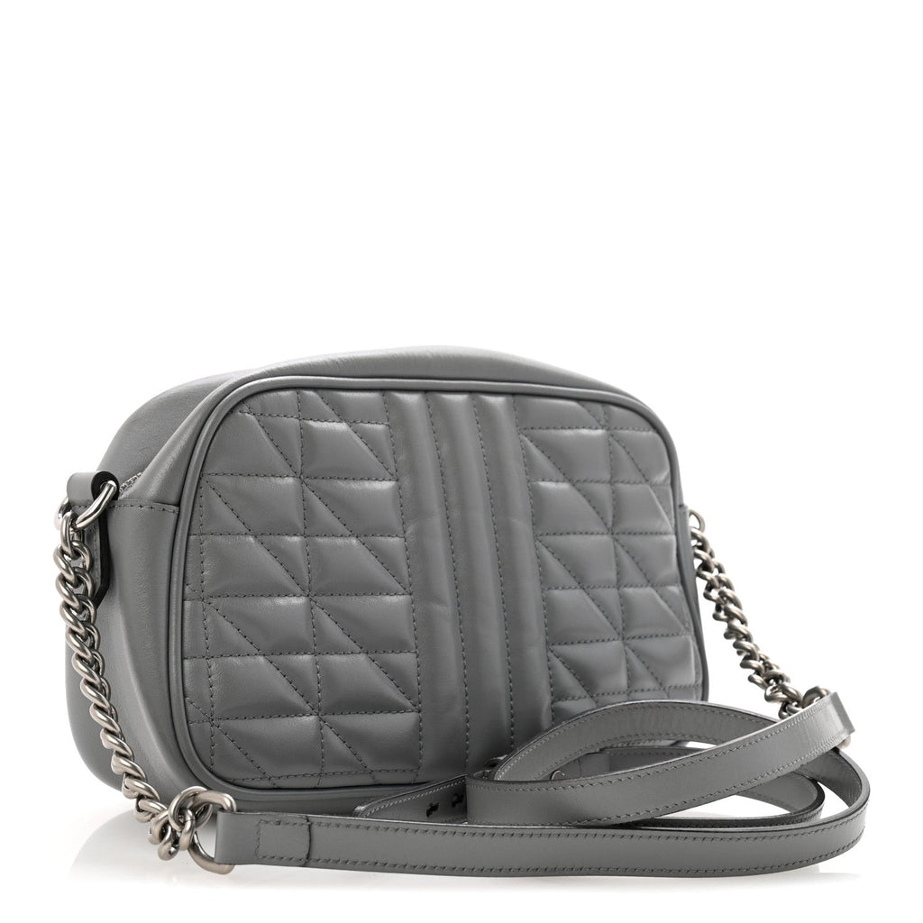 Gucci Calfskin Matelasse Aria Small GG Marmont Chain Shoulder Bag Deep Grey