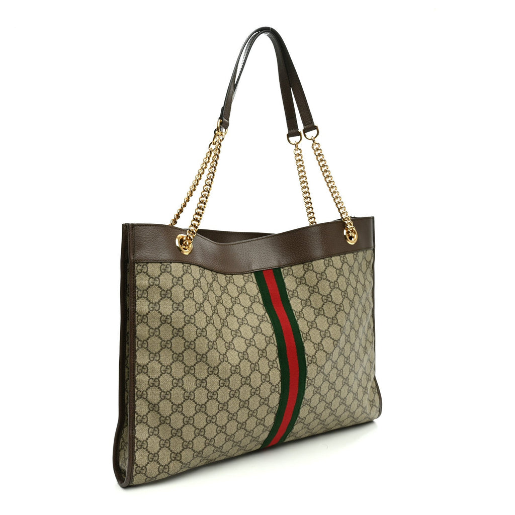 Gucci GG Supreme Monogram Large Rajah Chain Tote Beige New Acero