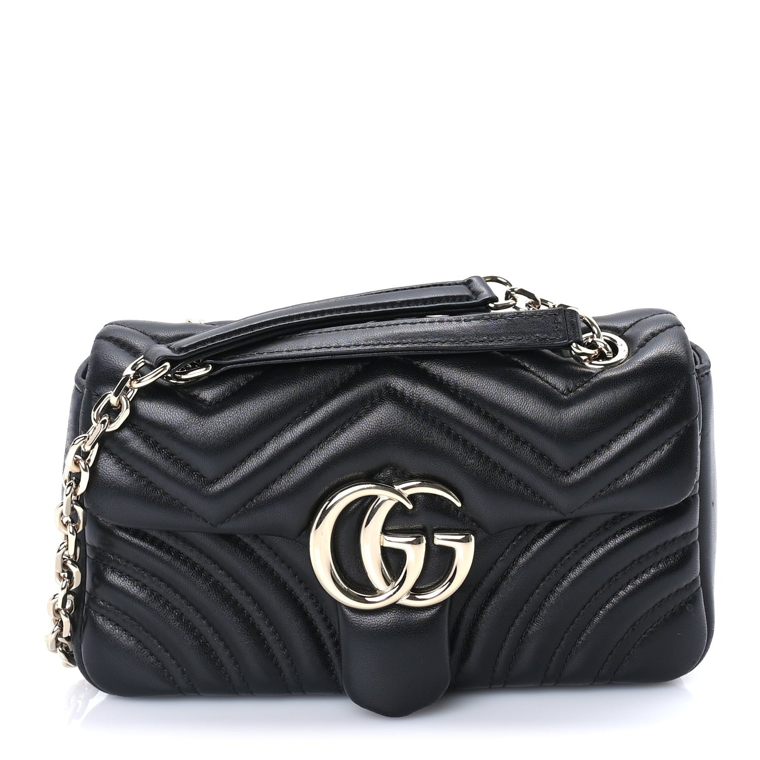 Gucci Lambskin Matelasse Small GG Marmont Shoulder Bag Black