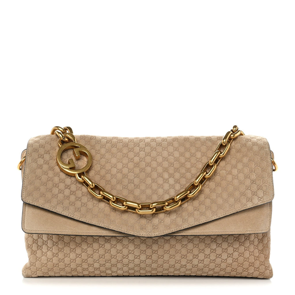 Gucci Micro GG Suede Large Chain Shoulder Bag Beige