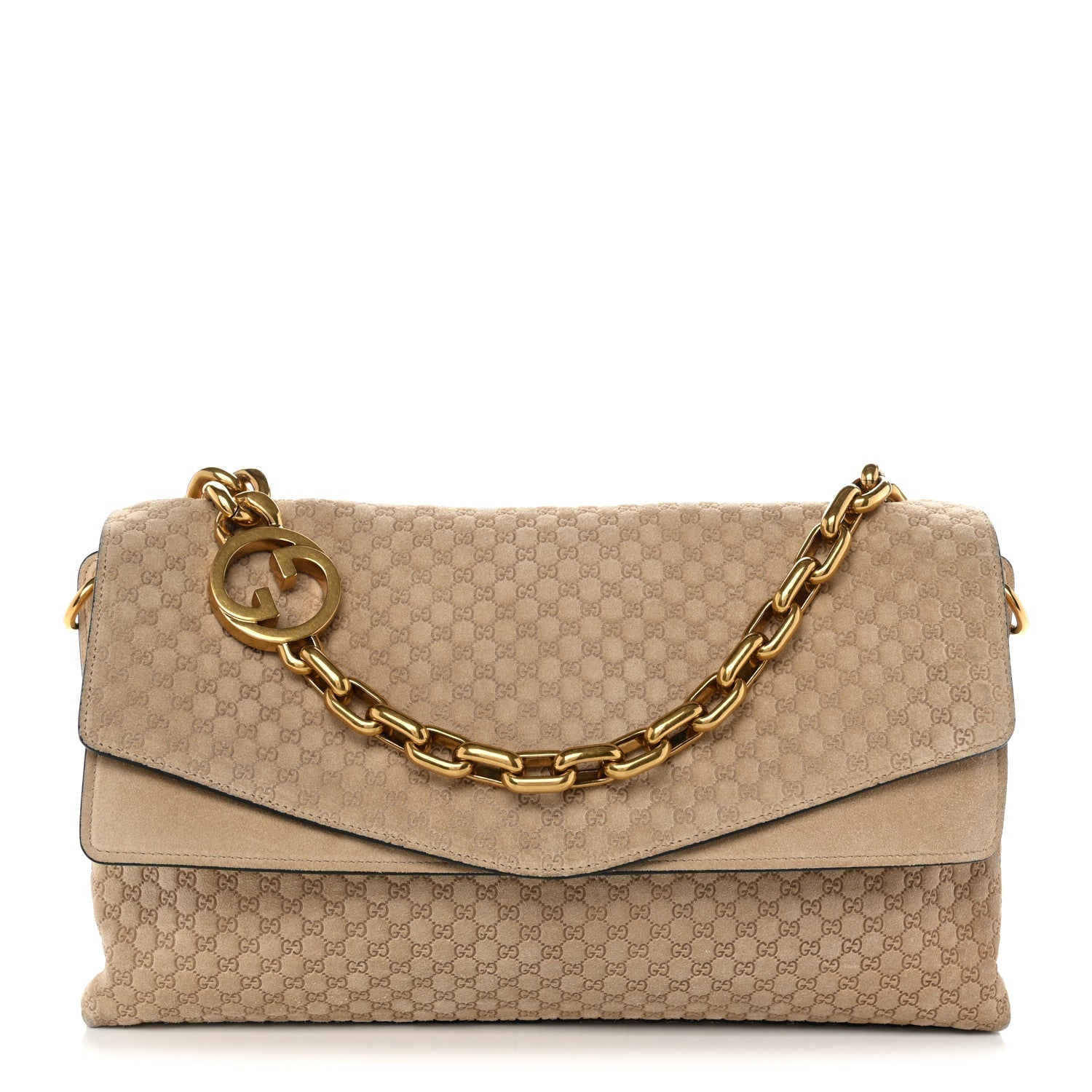 Gucci Micro GG Suede Large Chain Shoulder Bag Beige