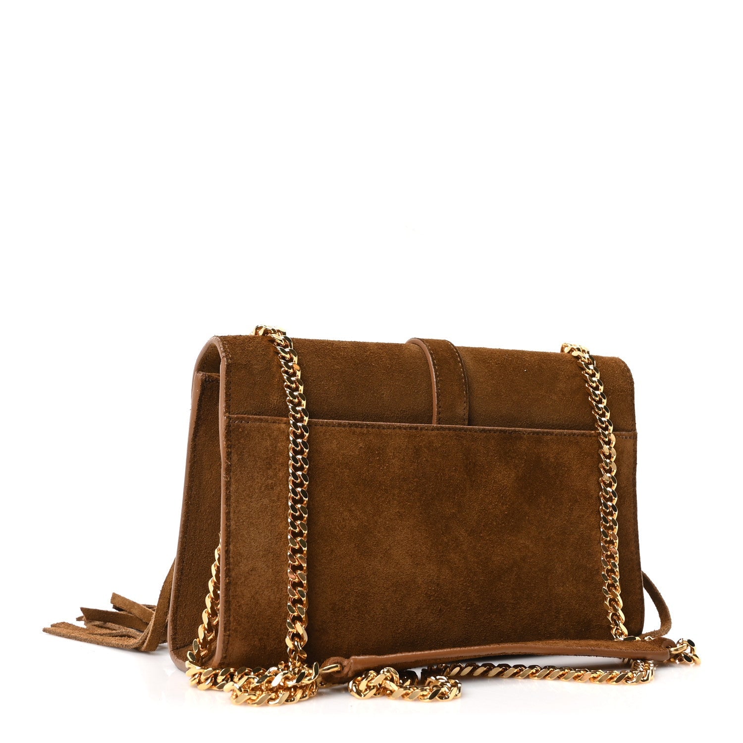Saint Laurent Suede Fringe Small Monogram Satchel Light Ocre