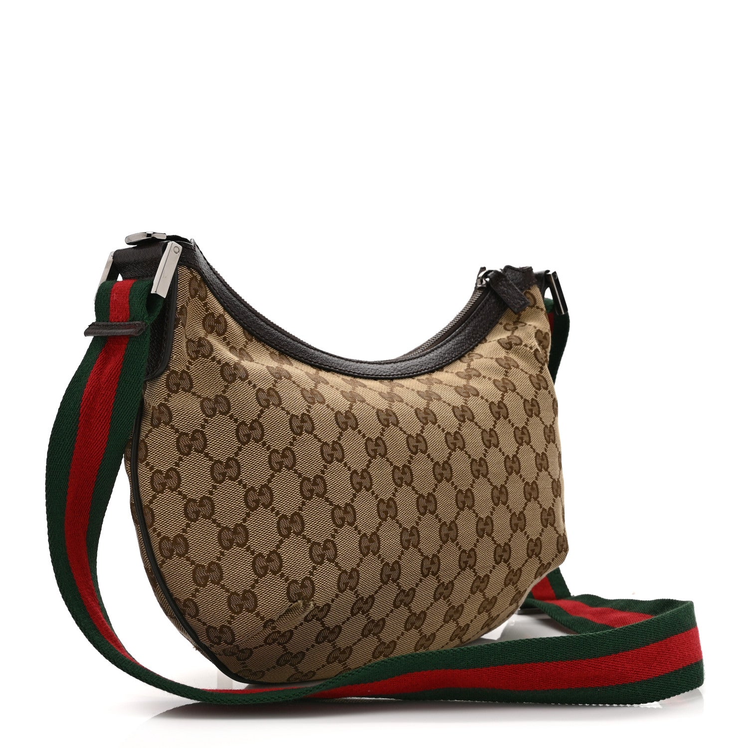 Gucci Monogram Web Medium Half Moon Hobo Dark Brown
