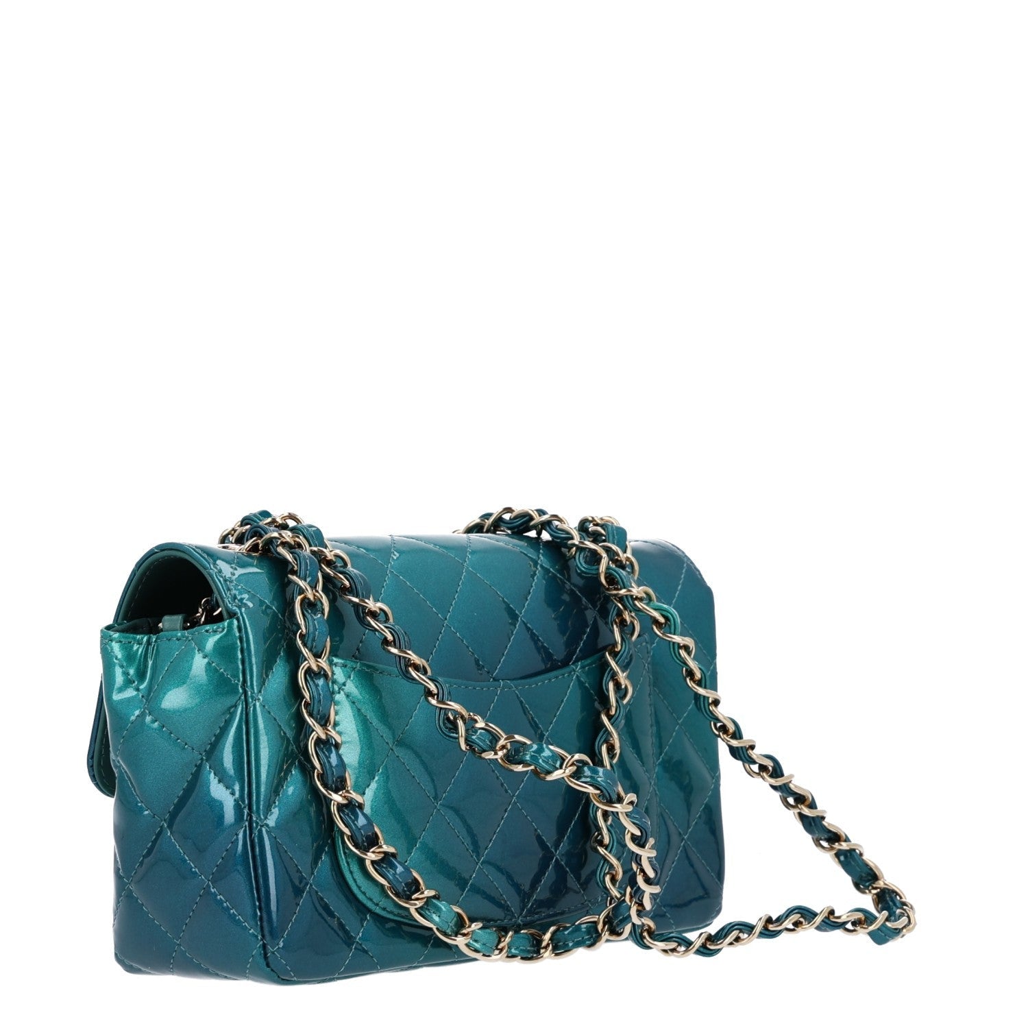 Chanel Shaded Patent Calfskin Quilted Mini Rectangular Flap Green Blue