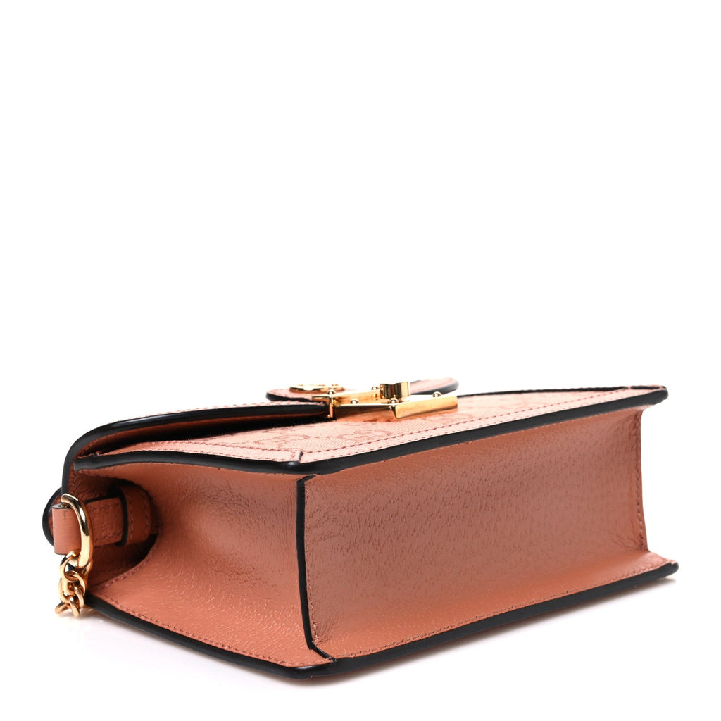 Gucci GG Monogram Textured Dollar Calfskin Mini Ophidia Padlock Top Handle Chain Shoulder Bag Cloche Rose Pink