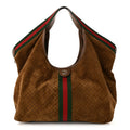 Gucci Suede GG Monogram Web Large Giglio Tote Brown