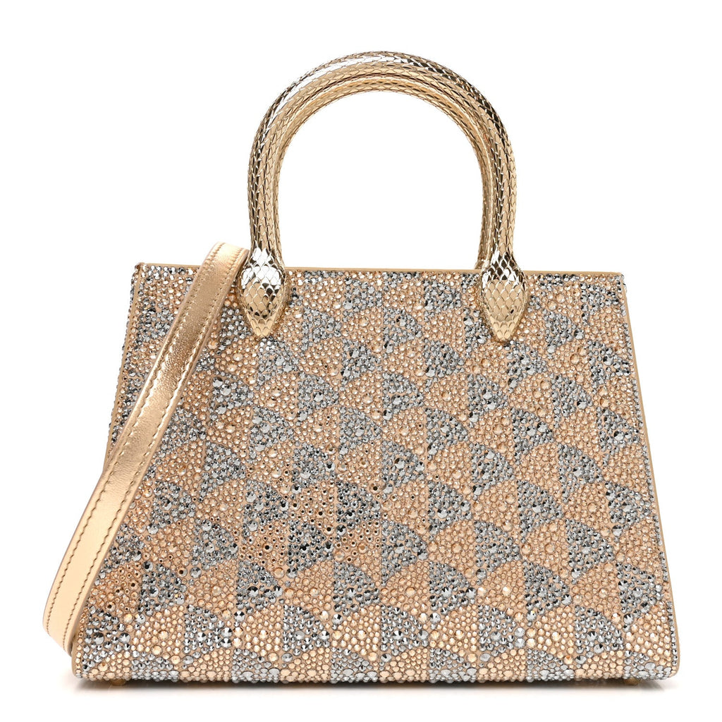Bvlgari Calla Crystal Serpenti Duo Top Handle Bag Gold Silver front view