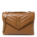 Saint Laurent Calfskin Y Quilted Monogram Medium Loulou Chain Satchel Dark Natural