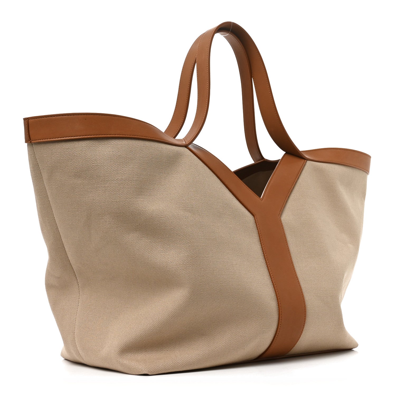 Saint Laurent Canvas Calfskin Y Tote Desert Dust Brick
