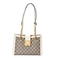 Gucci GG Supreme Monogram Moon Calfskin Small Padlock Tote Beige Ebony Mystic White