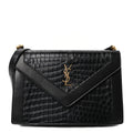 Saint Laurent Calfskin Crocodile Embossed Gaby Satchel Black