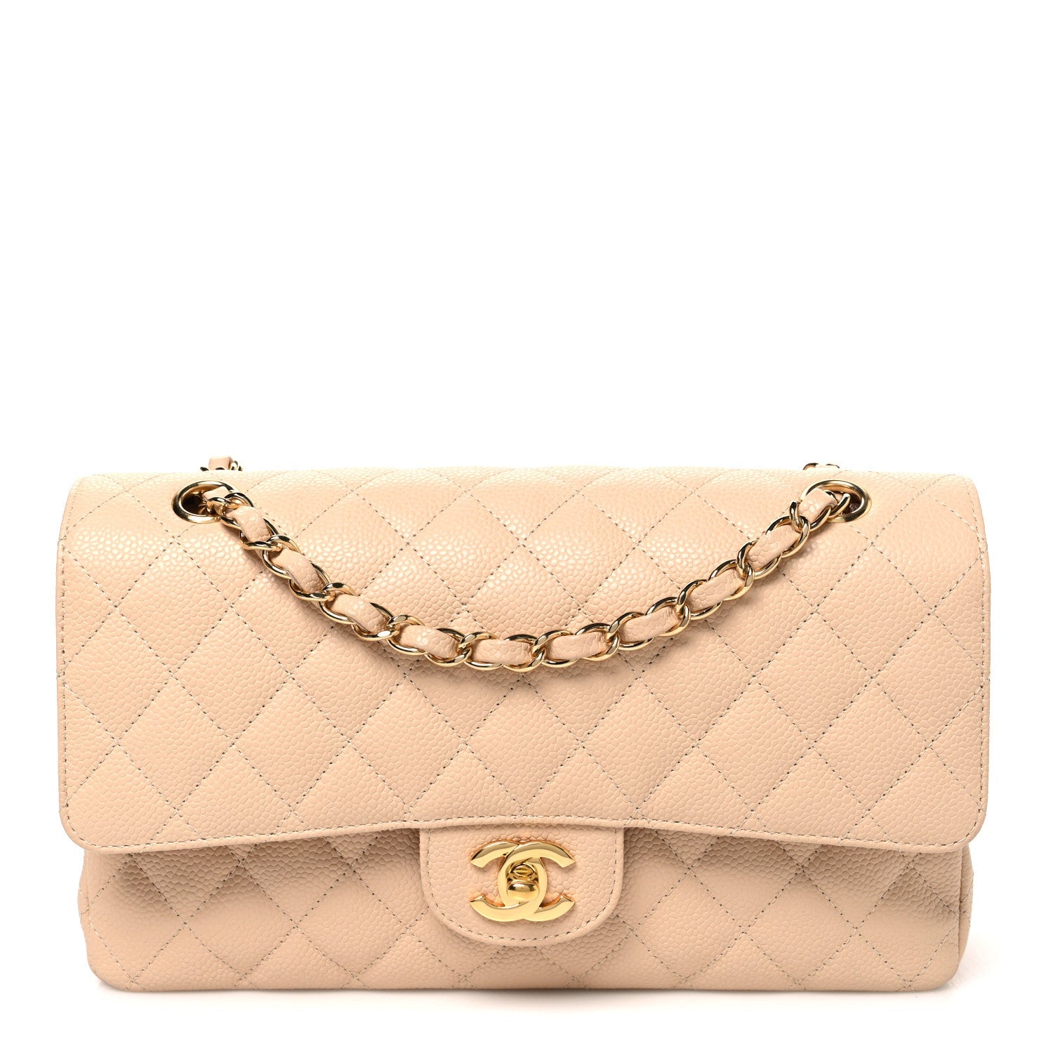 Chanel Caviar Quilted Medium Double Flap Beige Beige Clair