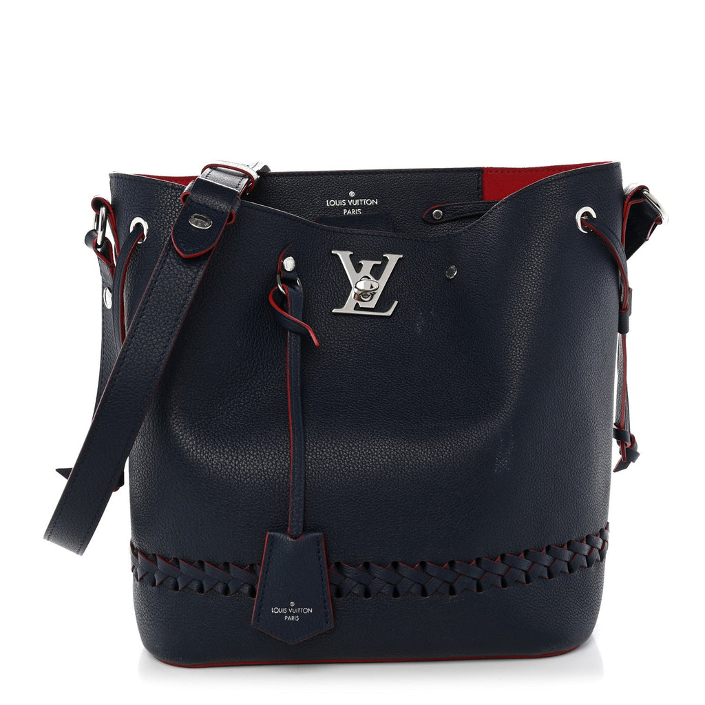 Louis Vuitton Soft Calfskin Braided Lockme Bucket Marine Rouge