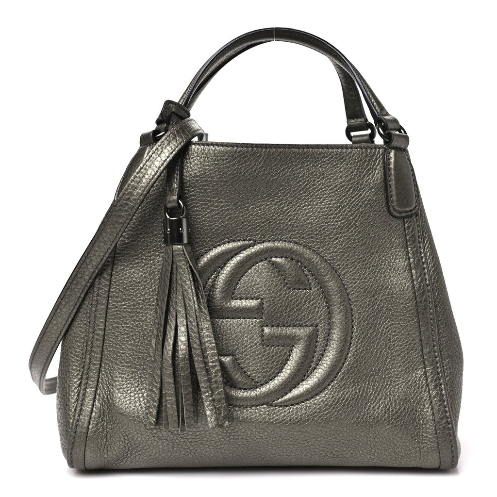 Gucci Metallic Pebbled Calfskin Small Soho Shoulder Bag Golden Beige