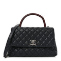 Chanel Caviar Lizard Embossed Quilted Small Coco Handle Flap Navy Blue