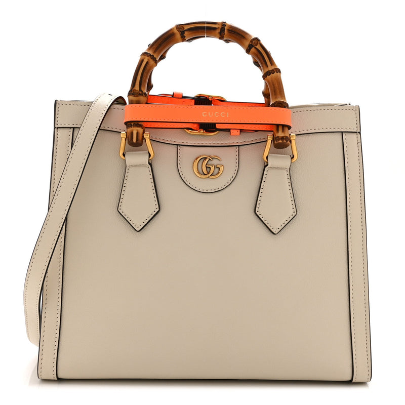 Gucci Wonka Grain Calfskin Small Diana Tote Bag Mystic White Cuir