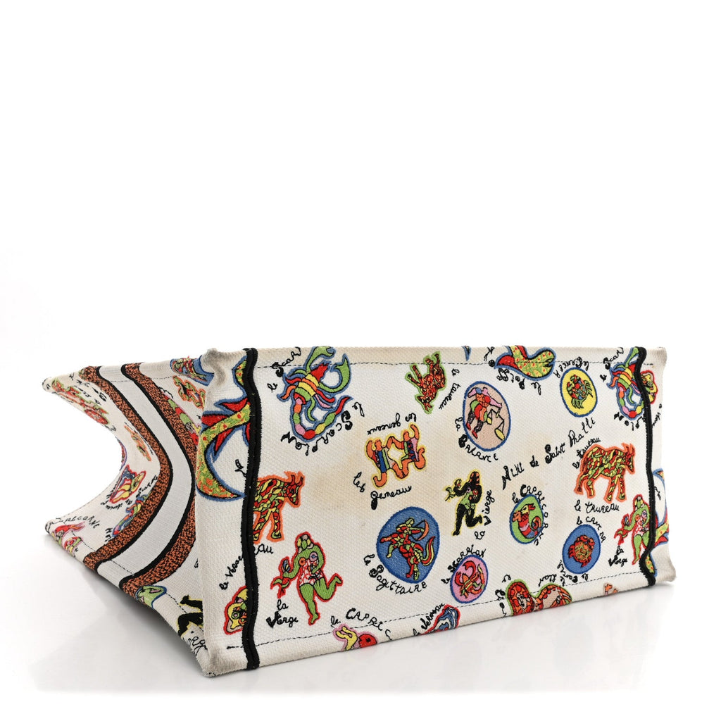 Dior Canvas Embroidered Dragon Zodiac Medium Book Tote White Multicolor