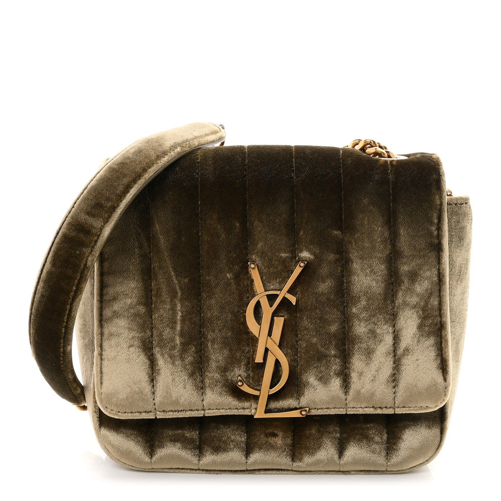Saint Laurent Velvet Matelasse Small Vicky Chain Bag Dark Vintage Olive