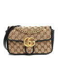 Gucci Monogram Matelasse Diagonal Mini GG Marmont Shoulder Bag Beige Black