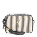 Saint Laurent Canvas Calfskin Monogram Lou Camera Bag Black Grey Cream