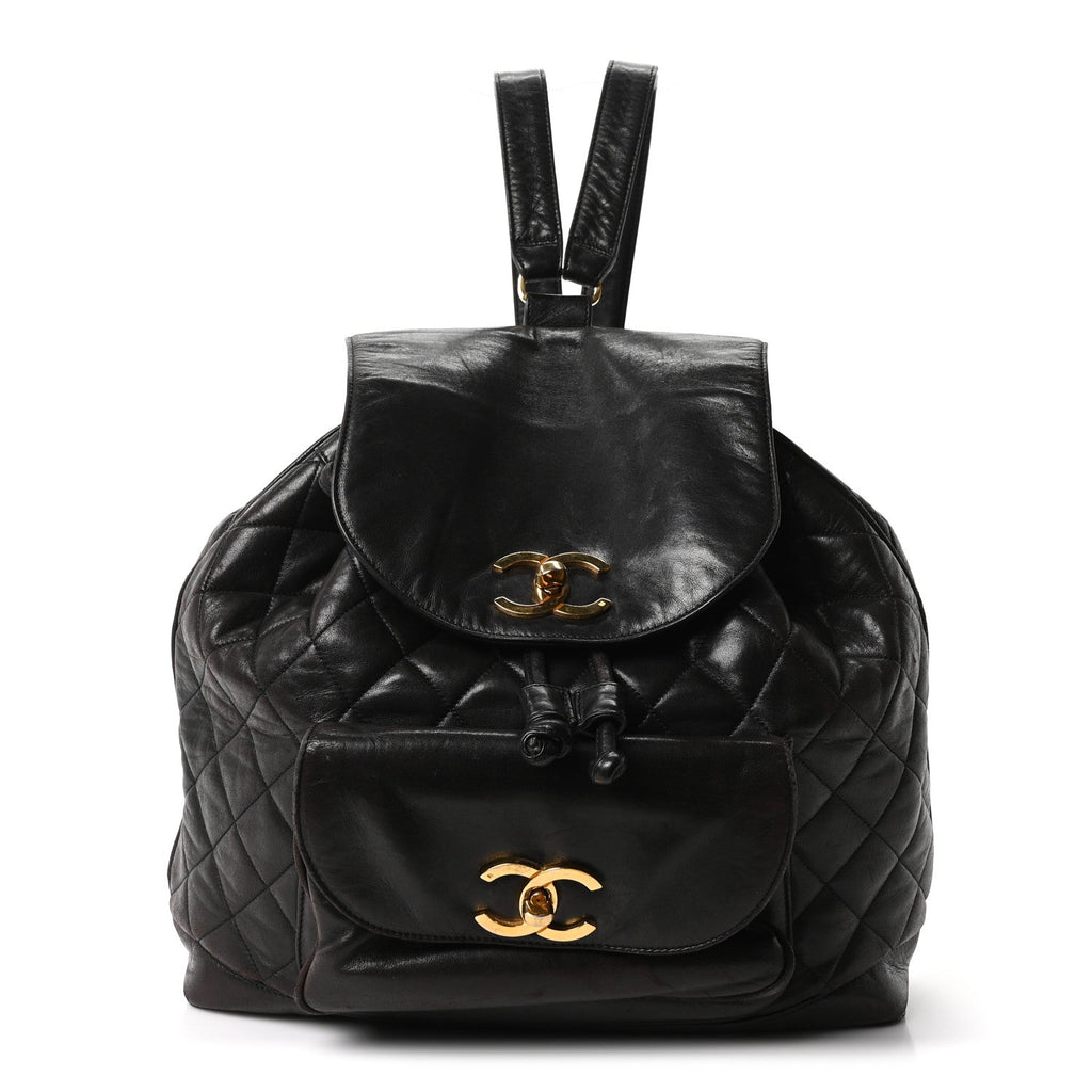 Chanel Lambskin Quilted Drawstring Backpack Brown