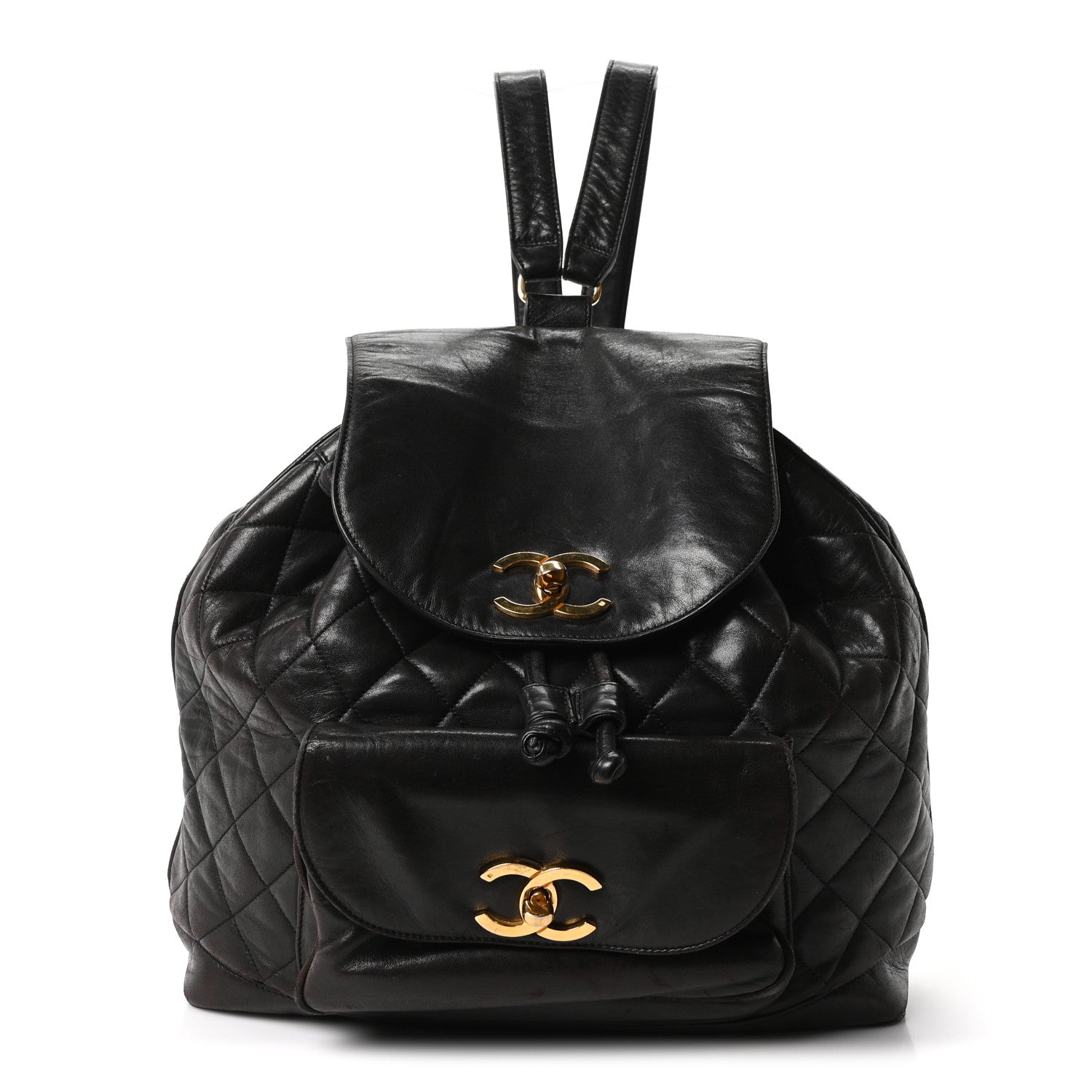 Chanel Lambskin Quilted Drawstring Backpack Brown