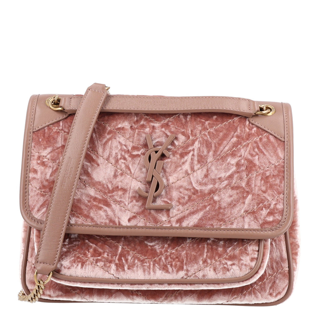 Saint Laurent Velvet Monogram Matelasse Baby Niki Chain Satchel Pink