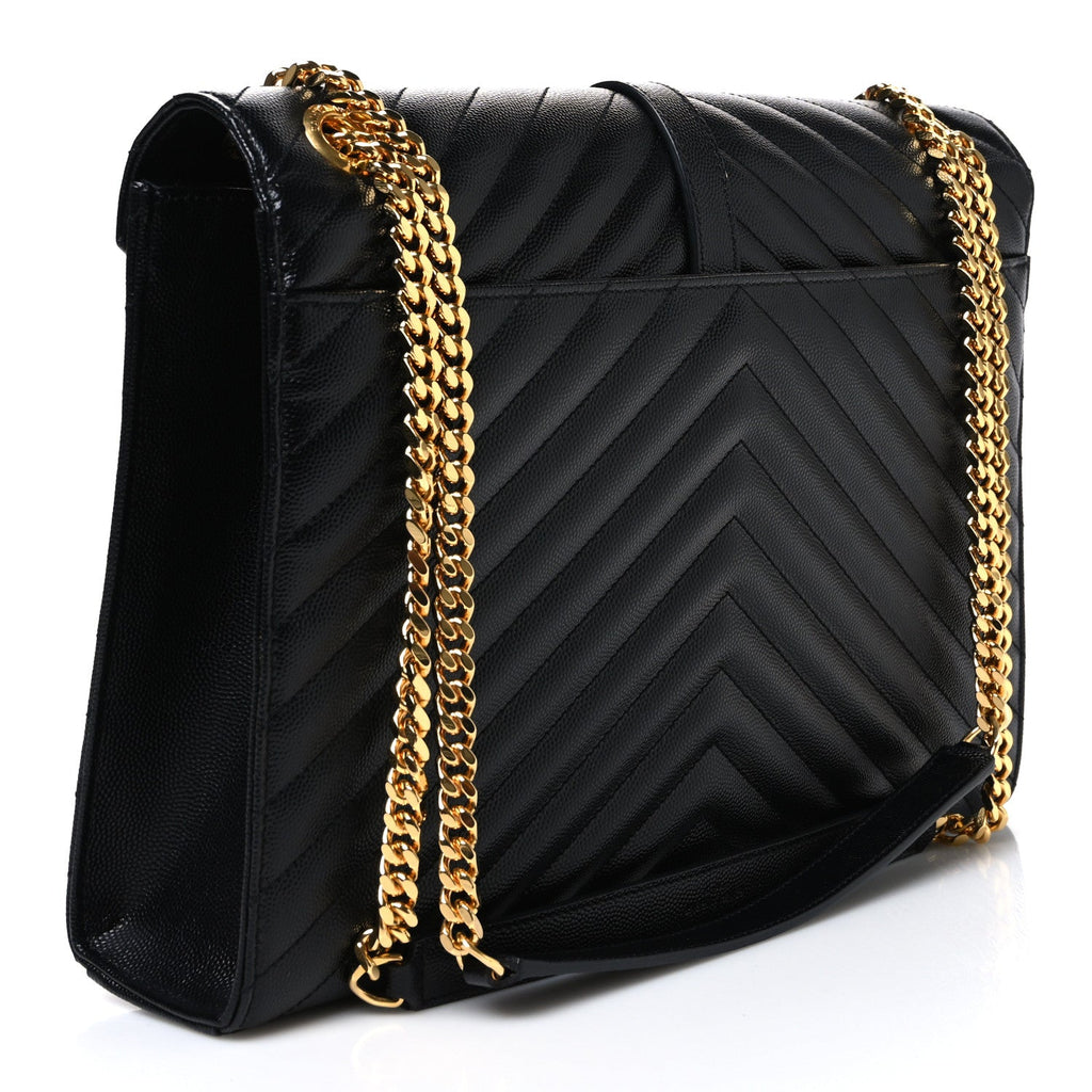 Saint Laurent Grain De Poudre Matelasse Chevron Large Monogram Satchel Black