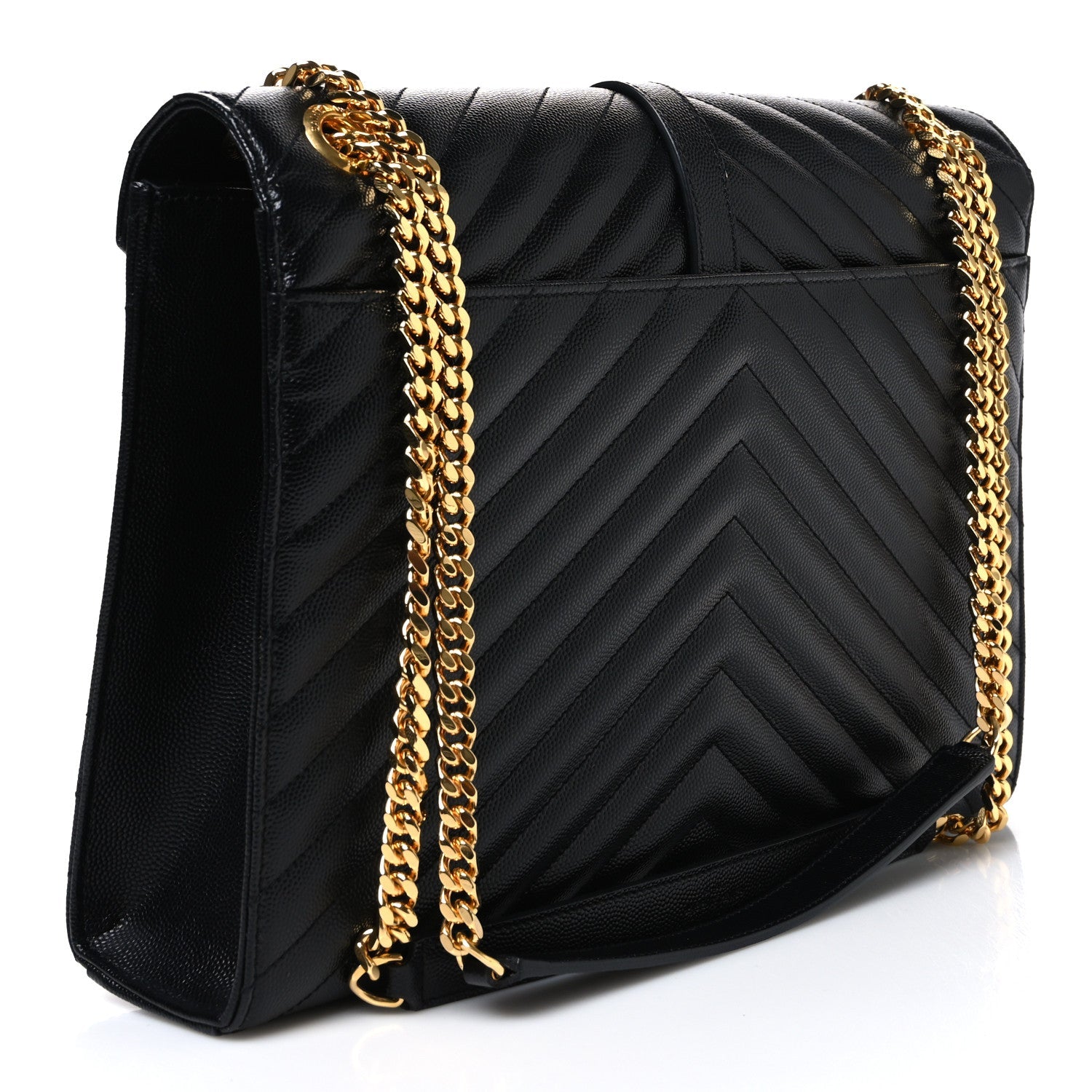Saint Laurent Grain De Poudre Matelasse Chevron Large Monogram Satchel Black