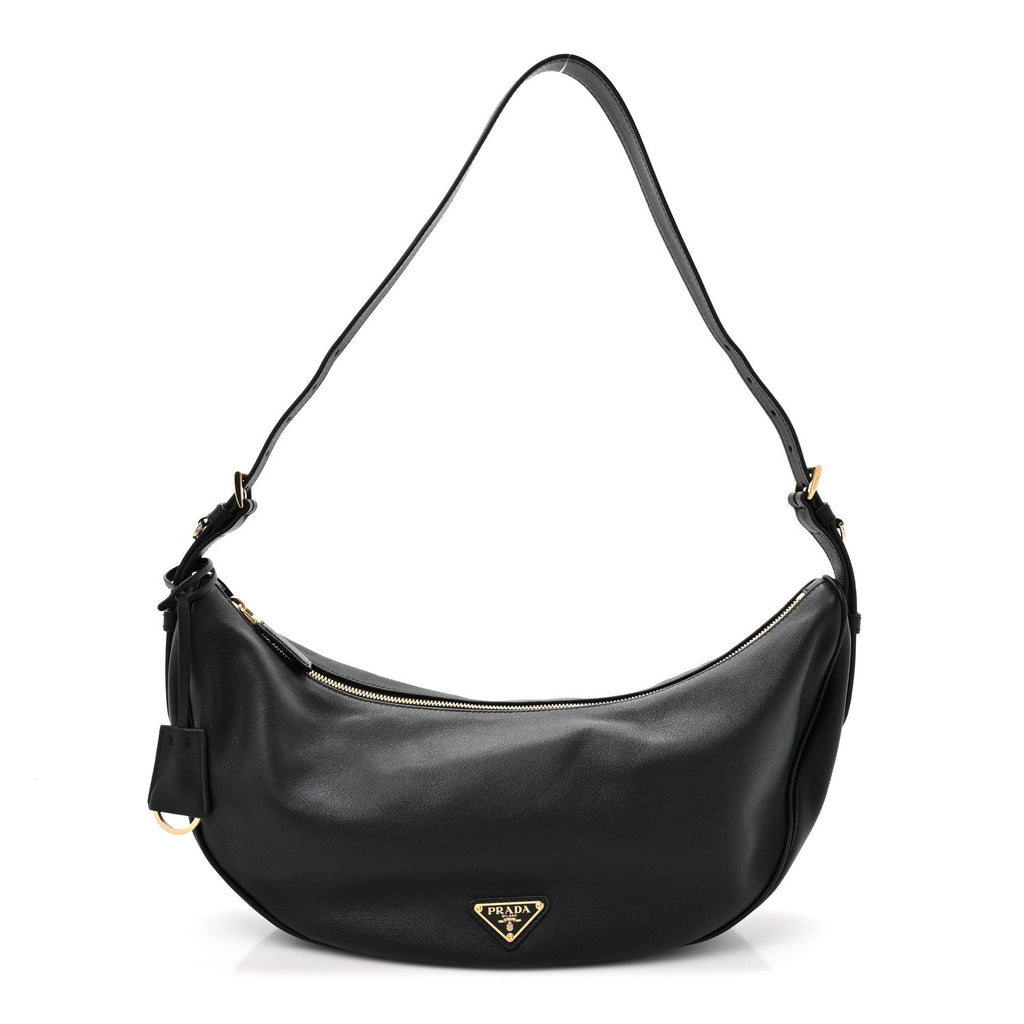 Prada Soft Grain Calfskin Large Demi-Lune Shoulder Bag Black