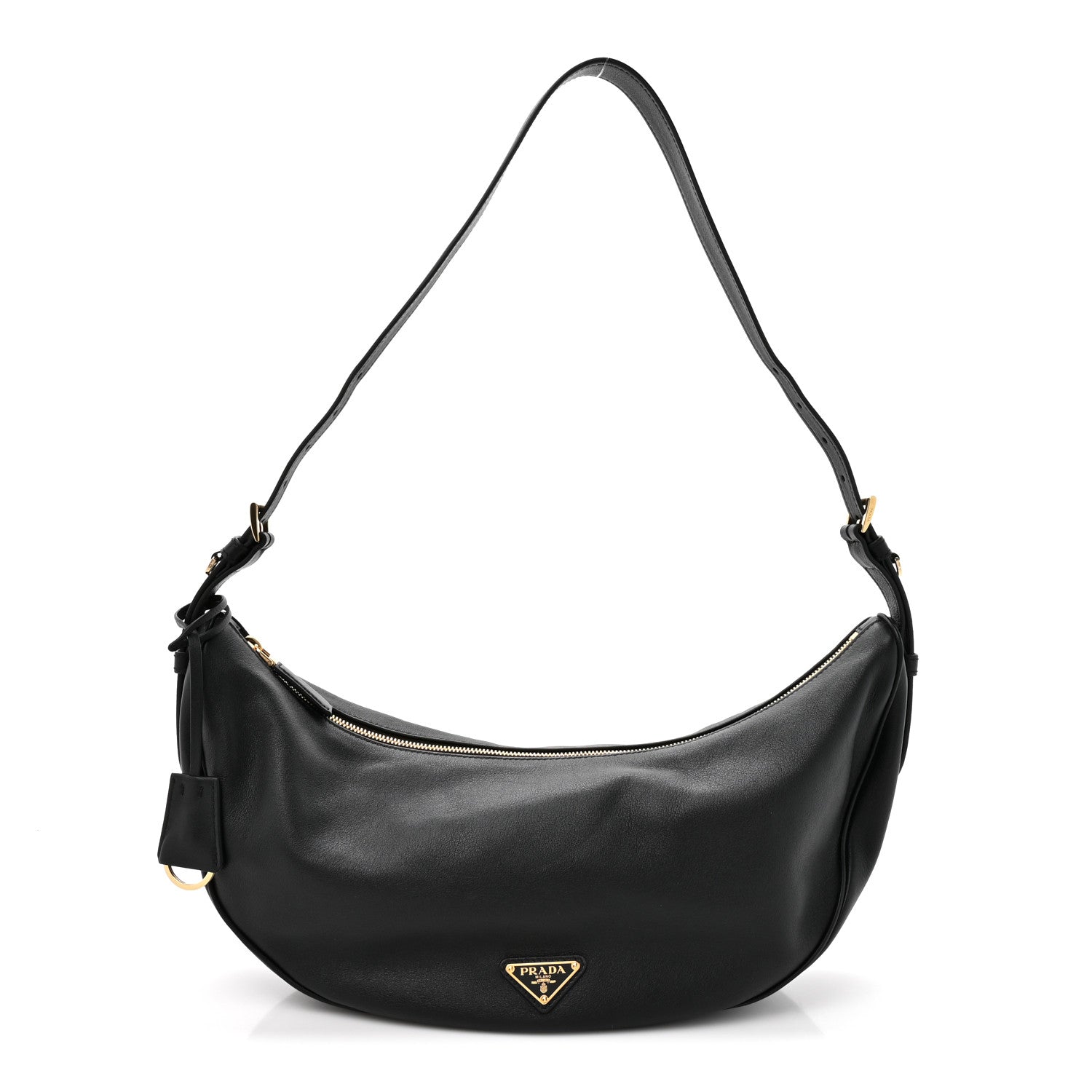 Prada Soft Grain Calfskin Large Demi-Lune Shoulder Bag Black
