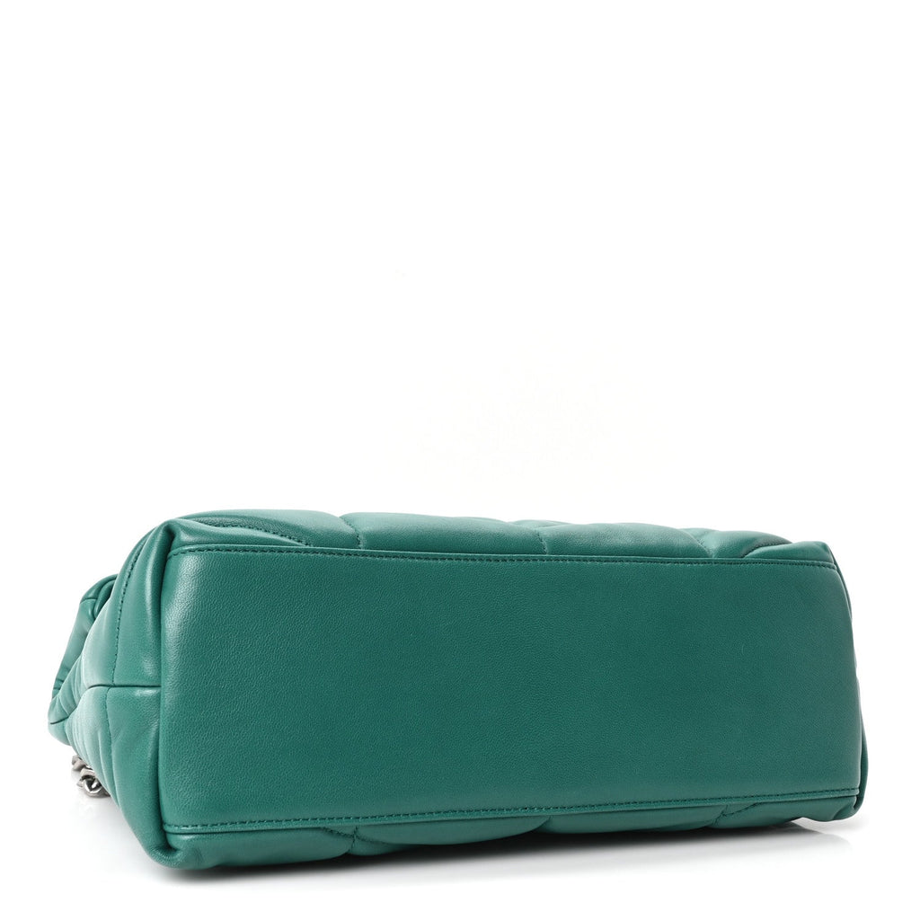 Saint Laurent Lambskin Quilted Small Loulou Puffer Monogram Chain Satchel Green Field