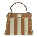 Fendi Cuoio Romano Canvas Pequin Striped Selleria Mini Peekaboo Iconic Satchel Beige Sand