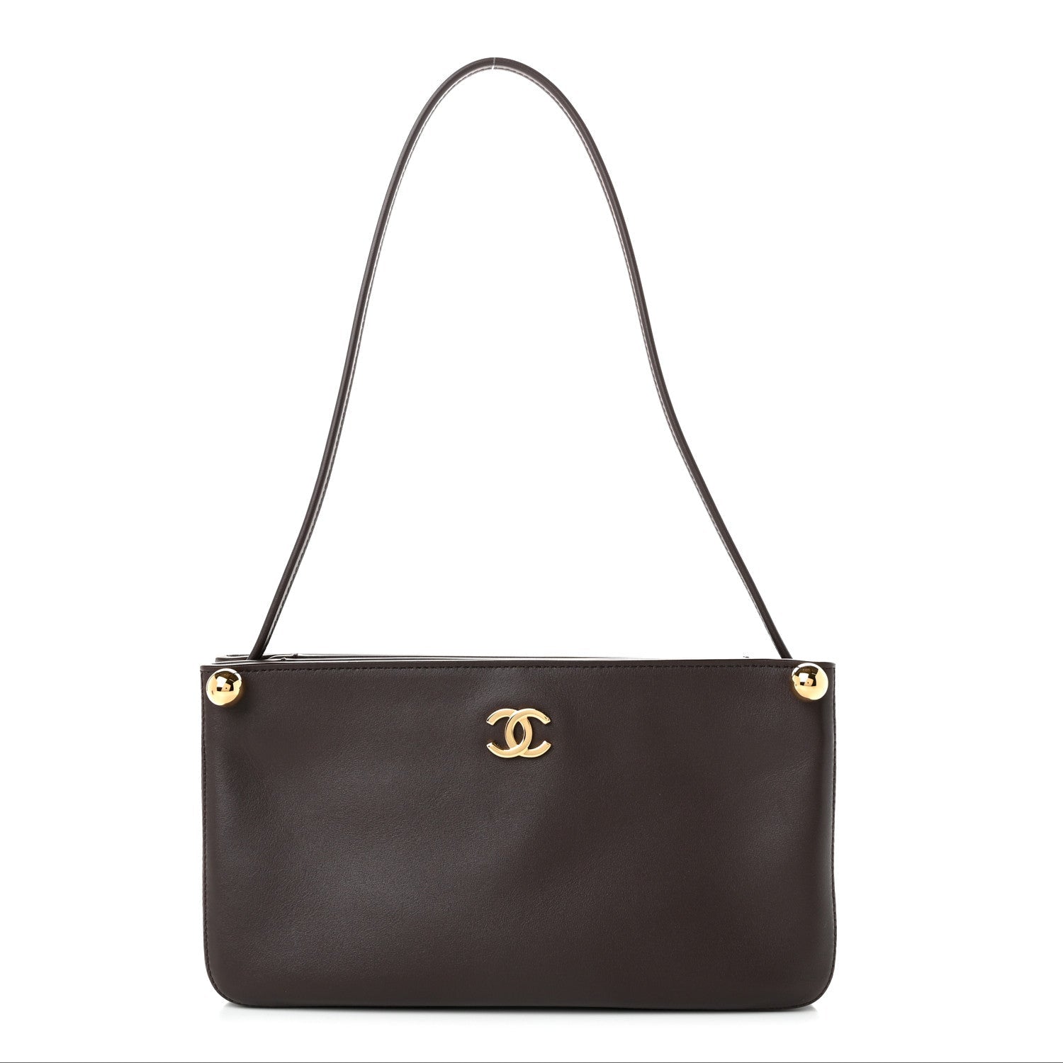 Chanel Calfskin Chick Studs Clutch Dark Brown