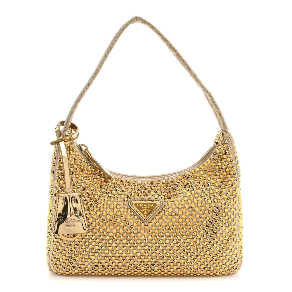 Prada Satin Crystal Mini Re-Edition 2000 Bag Platino