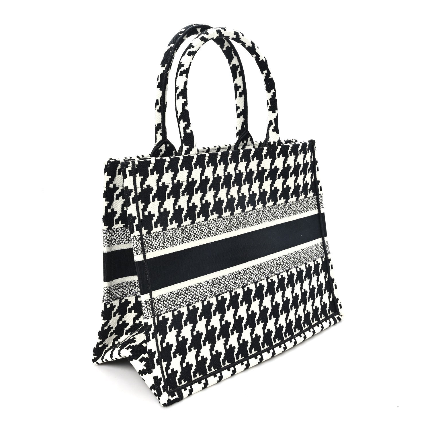 Dior Canvas Macro Houndstooth Embroidered Medium Book Tote Black White