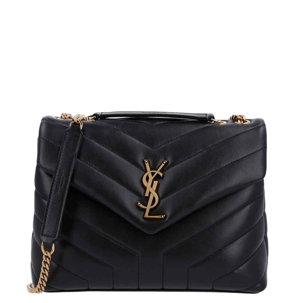 Saint Laurent Calfskin Y Quilted Monogram Small Loulou Chain Satchel Black
