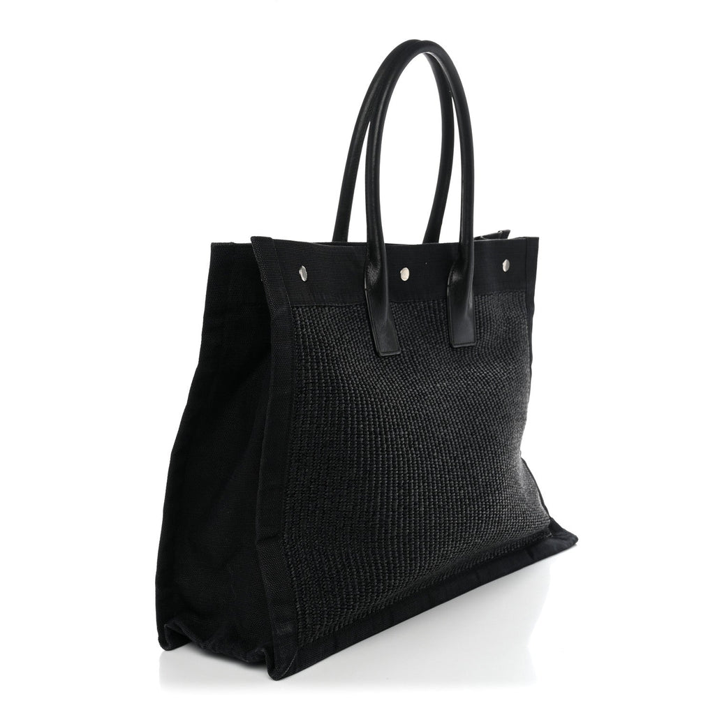 Saint Laurent Raffia Linen Calfskin Rive Gauche Tote Black